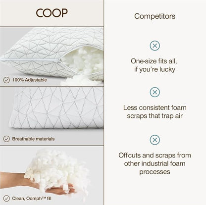 Coop Home Goods Original Crescent Adjustable Pillow, Queen Bed Pillows for Shoulder, Neck & Head Support, Crescent Foam Pillows - Medium Firm for Back & Side Sleeper, CertiPUR-US/GREENGUARD Gold