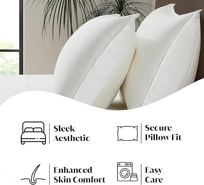 Luxury Bamboo Market | Queen Size Bed Sheet Set | 100% Viscose Made from Bamboo | Organically Grown | Ultra Soft | Cooling Sheets for Hot Sleepers | 17" Deep Pocket [Opulent Ivory]