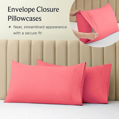 LuxClub 4 PC Sheet Set Bed Sheets Deep Pockets 16" Eco Friendly Wrinkle Free Cooling Machine Washable Hotel Bedding Silky Soft - Vermilion California King