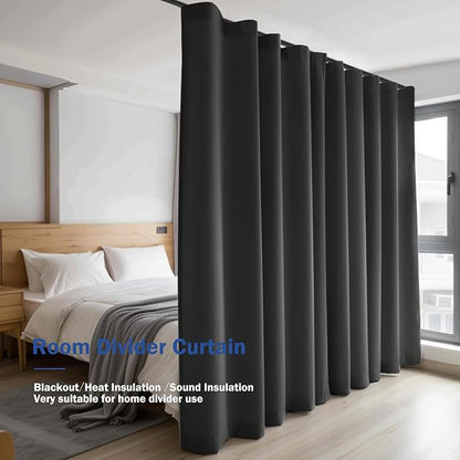 Room Divider Blackout Curtain Track Curtains Wall Dividers Panels Screen for Living Rooms Bedroom Office Privacy Partition Separation, W120 × L84 Inch,1 Panel, Black
