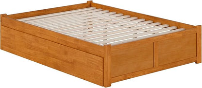 AFI Concord Full Solid Wood Platform Bed with Footboard & Twin Trundle in Light Toffee