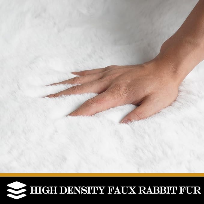 Latepis White Fur Round Rug 3ft Non-Slip Washable Circle Rug Fluffy Faux Rabbit Fur Rugs for Photoshoot Plush Shag Furry Carpet for Living Room Bedroom Kids Room
