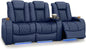 Seatcraft Diamante Zero-Gravity CoolZero Italian Leather Home Theater Seating, Power Headrest, Power Recline, Row of 3 Left Loveseat, Navy Blue