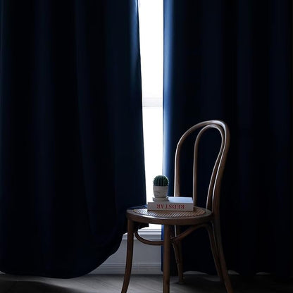Blackout Curtains for Bedroom 1 Panel, Custom Curtains Thermal Insulated Navy Blue, Rod Pocket Room Darkening Drapes for Living Room Windows Luxury Decor(Custom Size,Navy Blue)