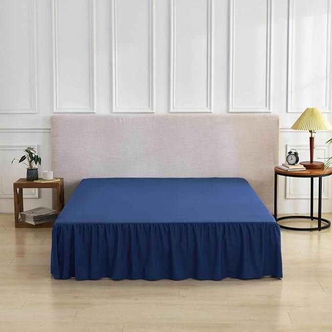 Bed Skirt Queen Size Ruffled Bed Skirt with Split Corners, Queen Bed Skirts 14 Inch Drop with Platform, 14'' Queen, Navy Blue