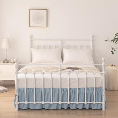 Bed Skirt King Size Ruffled Bed Skirt with Split Corners, 18 Inch Drop Dust Ruffle Bed Skirts with Platform, Gathered Style, 100% Microfiber, Grayish Blue