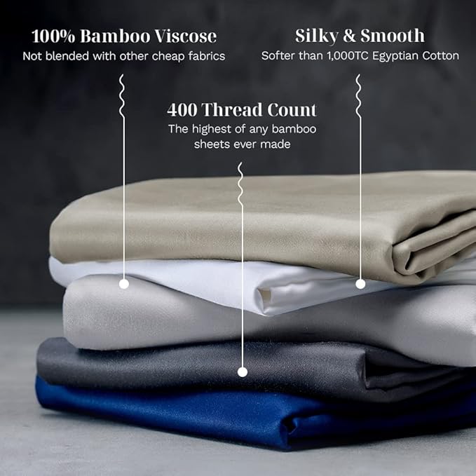LUXOME Luxury Sheet Set | 100% Rayon (Viscose) from Bamboo | Queen Size - Sapphire | Deep Pockets | 4-Piece Set (Fitted, Flat, 2 Pillowcases)