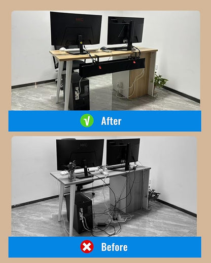 No Drill Cable Management Under Desk, 28" Cord Organizer for Table, Clamp/Screw Mount Cable Tray, Premium Black Fabric Desk Cord Management Tray for Office, Home (Regular (28 in))