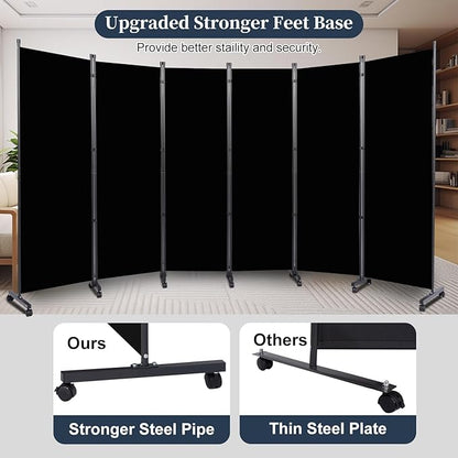 Room Divider Folding Privacy Screens with Lockable Wheels, 132'' Partition Room Dividers Freestanding Room Divider Fabric Panel for Room Separation, Wall Divider for Home Office Bedroom Dorm Decor