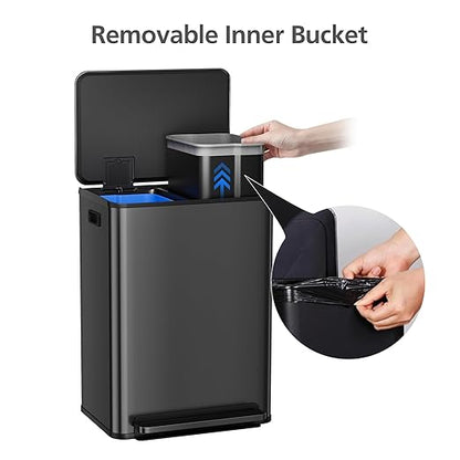GarveeHome 60 L/16 gal Kitchen Trash Can,2×8 gal Pedal Trash Bin with Removable Baskets,Stainless Steel Garbage Can for Kitchen Office Restaurant School Hospital