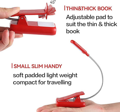 VAVOFO Rechargeable Book Light for Reading in Bed Kids, 7 LED Reading Light with 9-Level Warm Cool White Daylight, Eye Care Lamp with Power Indicator for Bookworms (Red)