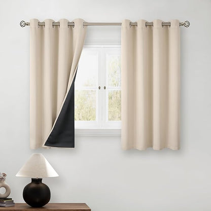 BGment Short 100% Blackout Curtains for Bedroom, Thermal Insulated Energy Efficiency Noise Reducing Grommet Curtains 54 Inch Length with Liner for Small Window 2 Panels Each 52 Inch Wide, Champagne
