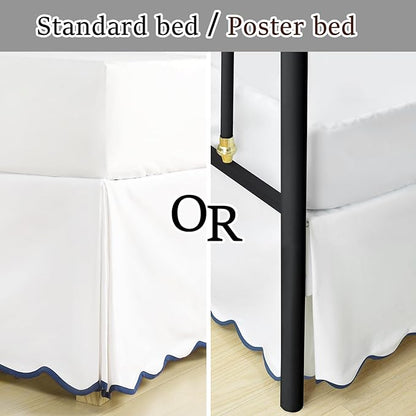 HIG Queen Bed Skirt - Easy Fit Scallop Edge Pleated Bedskirts With Spilt Coner, 12 Inch Drop Anti-Slip Dust Ruffle, Thick Fabric for Enhanced Privacy, Pre-Washed for Long-Lasting Use, Machine Washable