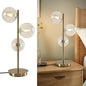 Gold Globe Bedside Lamp, 3 Lights Mid Century Modern Table Lamp, Contemporary Cognac Glass Globe Readin Lamp for Bedroom Living Room Study Room