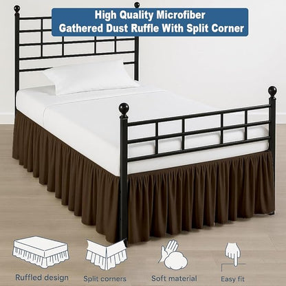 Ruffled Bed Skirt Split Corners with Platform, Tailored Fit Hotel Quality Wrinkle Free Ultra-Soft Microfiber Dust Ruffle, Upto 12 Inch Drop, Full, Chocolate