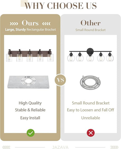 5 Light Bathroom Vanity Light, Morden Bath Lights Over Mirror Oil Rubbed Bronze Bathroom Sconce Lights with Clear Glass Shade ZCVL01ORB-5