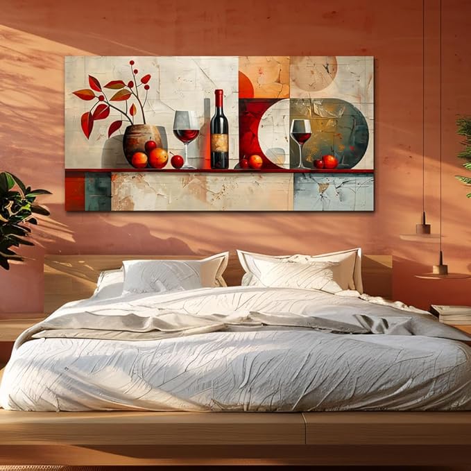 ERQINHUA Large Canvas Wall Decor For Kitchen Wall Art For Living Room Dining Room Decorations Wine Glass Still Life Abstract Picture Artwork Pub Wall Mural Posters Home Decor Aesthetics 24"x48"