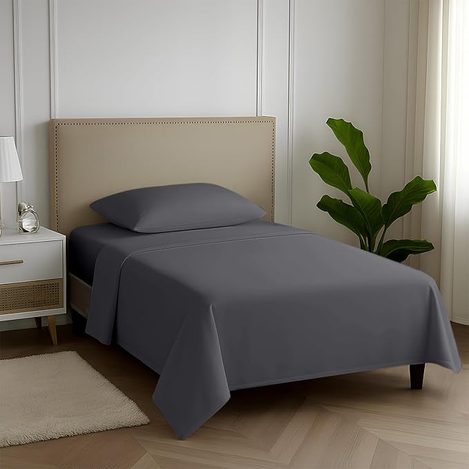 Carressa Linen 100% Egyptian Cotton Twin Sheets Set - 600 Thread Count Egyptian Cotton Luxury Twin Sheets (3 PC, Graphite Gray), 16" Deep Pocket, Soft, Cooling, Sateen Weave College Dorm Room Bedding