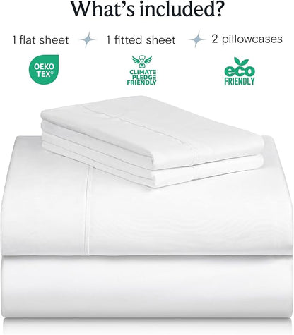 LuxClub 4 PC California King Sheet Set, Deep Pockets Wrinkle Free Cooling Bed Sheets Hotel Bedding for Women, Men, Includes 1 Fitted Sheet, 1 Flat Sheet and 2 Pillowcases-White