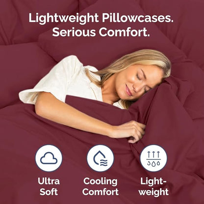 King Pillow Cases Set of 2 - Ultra Soft Hotel Quality Pillowcase Covers - Comfy, Cozy & Wrinkle Free - Shrinkage, Stain and Fade Resistant - Machine Washable Pillow Protectors - 2 Piece Set - Burgundy