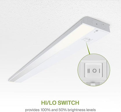 ASD 24 Inch LED Under Cabinet Lighting Plug in or Hardwired, High/Low/Off Switch, 12W 120V 3 CCT 2700K/3000K/4000K CRI90+, Triac Dimmable Linkable Under Counter Lights for Kitchen, ETL Listed, White