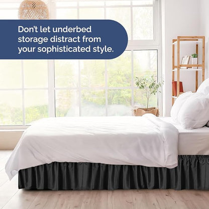 Wrap Around Dust Ruffle Bed Skirt - Black - for King Size Beds w/ 16 Inch Drop - Easy Fit Elastic Strap - Adjustable Pleated Bedskirt w/Brushed Fabric, Wrinkle & Fade Free Women, Men, Kids & Teens