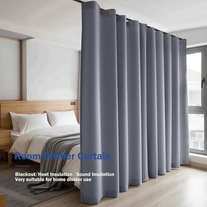 Room Divider Blackout Curtain Track Curtains Wall Dividers Panels Screen for Living Rooms Bedroom Office Privacy Partition Separation, W100 × L96 Inch,1 Panel, Light Grey
