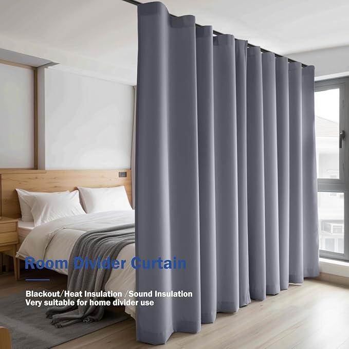 Room Divider Blackout Curtain Track Curtains Wall Dividers Panels Screen for Living Rooms Bedroom Office Privacy Partition Separation, W100 × L84 Inch,1 Panel, Light Grey
