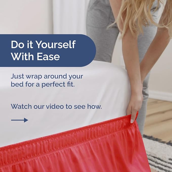 Wrap Around Dust Ruffle Bed Skirt - Red - Twin/Twin XL Size Beds with 12 Inch Drop - Easy Fit Elastic Strap - Adjustable Pleated Bedskirt w/Brushed Fabric - Wrinkle Free - Women, Men, Kids & Teens