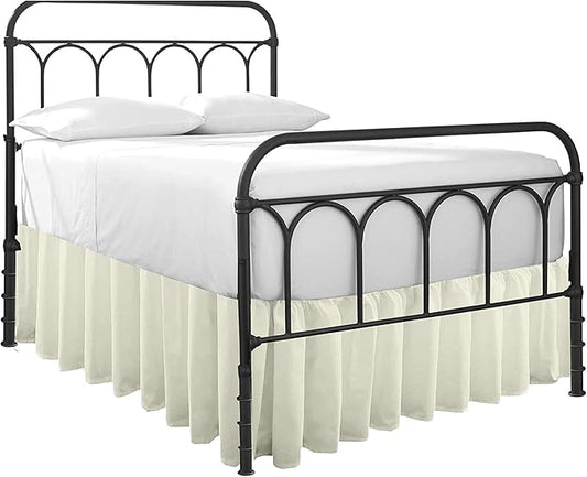 Ruffled Bed Skirt with Split Corners-Dust Ruffle - 21" Drop 100% Microfiber Soft,Sheen & Luxurious Look - Bed Skirts (Ivory -King)