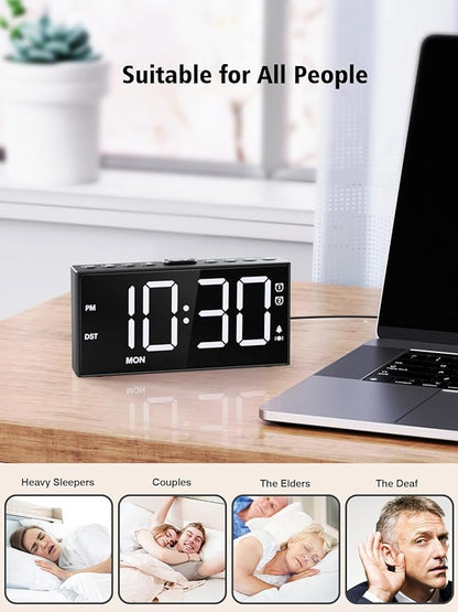 PPLEE Loud Alarm Clock for Heavy Sleepers,Dual Vibrating Alarm Clock with 3-level Vibration for Hearing-impaired Deaf,Weekday/Everyday Mode,5 Dimmer,5 Volume,Large Numbers,USB Charger,Power-off Memory