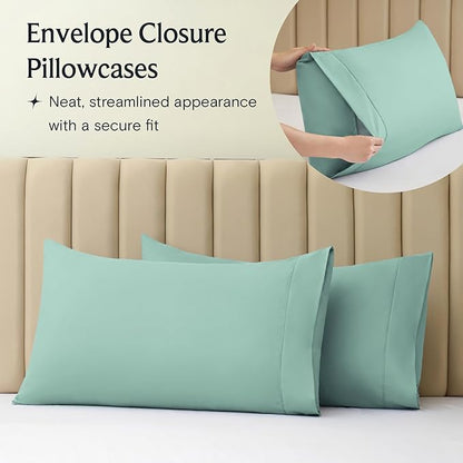 LuxClub 4 PC Full Sheet Set, Deep Pockets Wrinkle Free Cooling Bed Sheets Hotel Bedding for Women, Men, Kids & Teens, Includes 1 Fitted Sheet, 1 Flat Sheet and 2 Pillowcases-Soft Light Teal