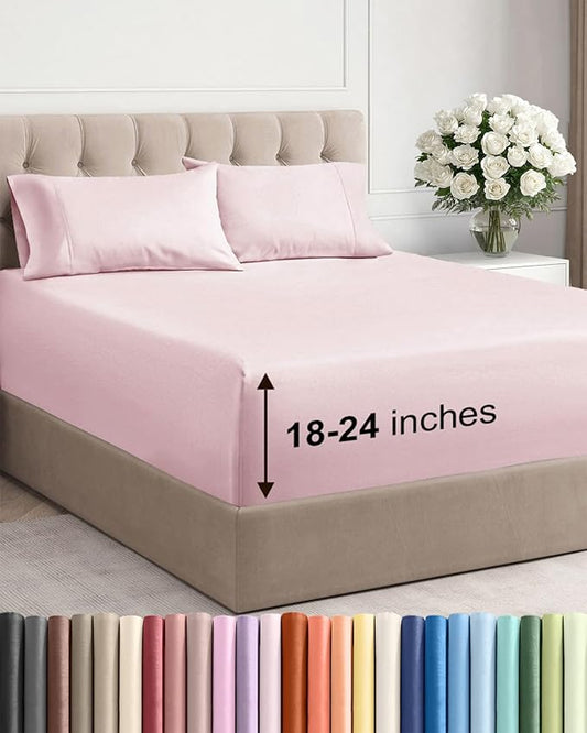 Extra Deep Twin Sheet Set - 4 Piece Breathable and Cooling Sheets - Hotel Luxury Bed Sheets Set - Easy Fit - Soft, Wrinkle Free and Comfy Sheets Set - Lavender Pink Sheet Set with Extra Deep Pockets