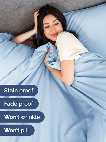Extra Deep Twin XL Sheet Set - 4 Piece Breathable and Cooling Sheets - Hotel Luxury Bed Sheets Set - Easy Fit - Soft, Wrinkle Free and Comfy Sheets Set - Light Blue Sheet Set with Extra Deep Pockets