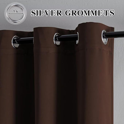 Curtains 108 Inches Long 2 Panels Set, Blackout Curtains for Bedroom Living Room, Thermal Insulated Grommet Room Darkening Drapes for Privacy Home Decor Windows(W52 x L108, Chocolate)