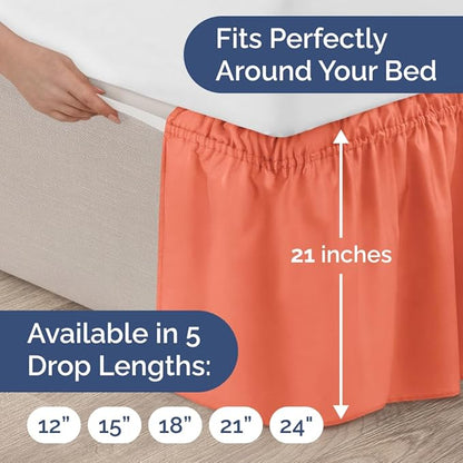 Wrap Around Dust Ruffle Bed Skirt - Coral - for Queen Size Beds with 21 Inch Drop - Easy Fit Elastic Strap - Adjustable Pleated Bedskirt w/Brushed Fabric - Wrinkle Free - for Women, Men, Kids & Teens