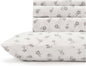 Linen Home 100% Cotton Printed Percale Sheets California King Size, Deep Pocket, 4 Pieces Set - 1 Flat, 1 Deep Pocket Fitted Sheet and 2 Pillowcases, Crisp Cool Bed Linen, Grey Silhouette Floral
