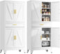 71" Tall Farmhouse Pantry Cabinet,Metal Cabinet with Adjustable Shelves and Drawer,Storage Cabinet for Kitchen Dining Room Garage,White