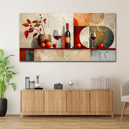 ERQINHUA Large Canvas Wall Art For Kitchen Wall Decor For Living Room Restaurant Pub Decorations Wine Glass Mural Still Life Abstract Pictures Artwork Restaurant Mural Home Decor Painting 30"x60"