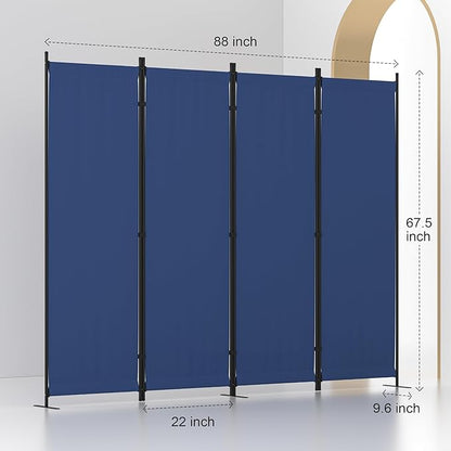Room Divider, 4 Panel Folding Privacy Screen, 88” Portable Separating with 3 Metal Feet, Partition Room Dividers, Lightweight Freestanding Wall Divider Screen for Office Bedroom Hospital(Blue)