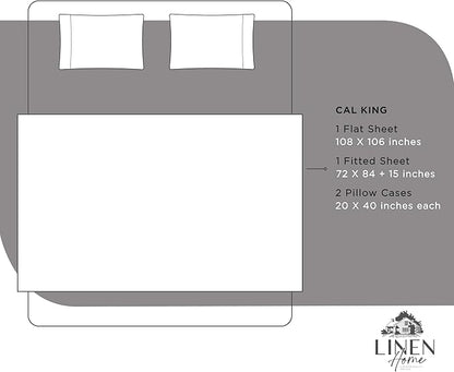 Linen Home 100% Cotton Percale Sheets California King Size, Charcoal, Deep Pocket, 4 Pieces Set - 1 Flat, 1 Deep Pocket Fitted Sheet and 2 Pillowcases, Crisp Cool and Strong Bed Linen