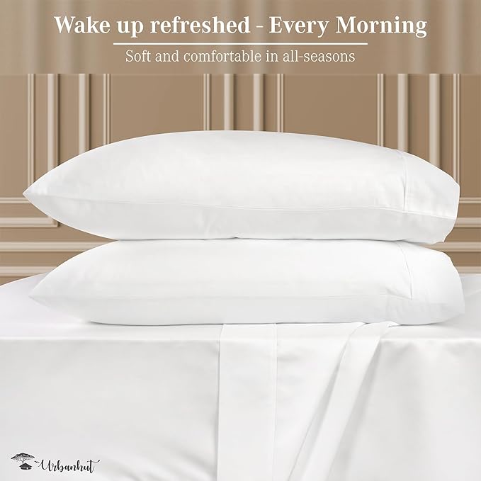 URBANHUT 800 Thread Count 100% Cotton Queen Size Sheets, Luxury 4 Piece Queen Bedsheets, Hotel Sheets Sateen Finish - Better Than Egyptian, 16" Elasticized Deep Pocket - White