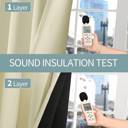 BGment Thermal Insulated 100% Blackout Curtains 69 Inch Length 2 Panels, Total Light Blocking Curtains for Bedroom, Grommet Window Drapes with Thick Black Liner, 55 Inch Wide Each Panel, Cream