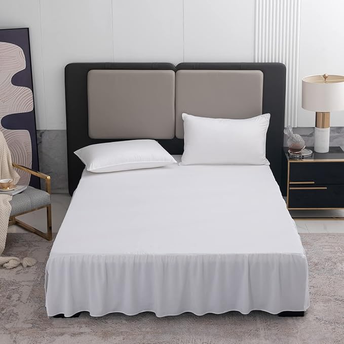 TSUTOMI Bed Skirt Full Size Ruffled Bed Skirt with Split Corners, 16 Inch Drop Dust Ruffle Bed Skirts with Platform, Gathered Style, 100% Microfiber, White