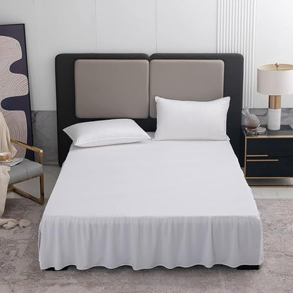 TSUTOMI Bed Skirt King Size Ruffled Bed Skirt with Split Corners, 18 Inch Drop Dust Ruffle Bed Skirts with Platform, Gathered Style, 100% Microfiber, White