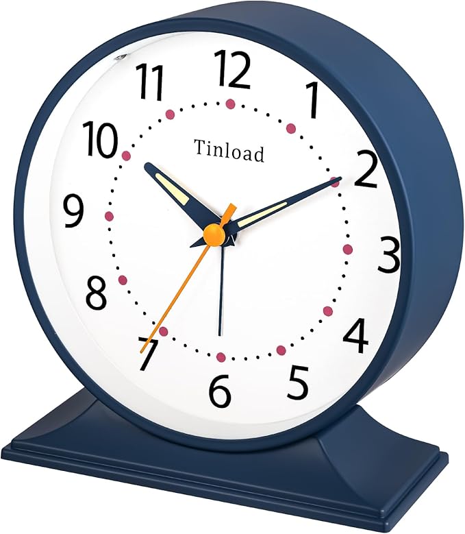 4.5" Antique Retro Analog Alarm Clock, Small Silent Bedside Desk Clock with Manual Light, Battery Operated, Snooze, for Living Room, Bedroom, Bedside, Desk(Blue)