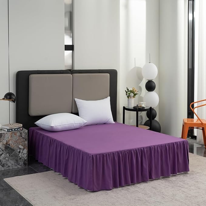 Bed Skirt King Size Ruffled Bed Skirt with Split Corners, 18 Inch Drop Dust Ruffle Bed Skirts with Platform, Grape