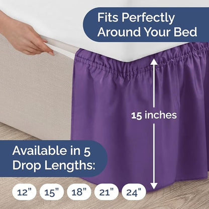 Wrap Around Dust Ruffle Bed Skirt - Purple - for Queen Size Beds with 15 Inch Drop - Easy Fit Elastic Strap - Adjustable Pleated Bedskirt w/Brushed Fabric Wrinkle Free - for Women, Men, Kids & Teens