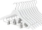 TOPIA HANGER Wooden Suit Hangers with Adjustable Metal Clips (10 Pack), Solid Smooth Wood Clothes Hangers, 360° Swivel Hook, Premium Pants Hangers for Clothes Coat, Jeans, Blouse-White,CT28W