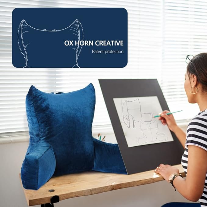 Neustern Reading Pillow for Sitting in Bed Adult, Back Pillow for Bed Shredded Memory Foam Chair Pillow with Arms and Pockets, Backrest and Support with Washable Cover for Watching TV/Gaming/Relaxing